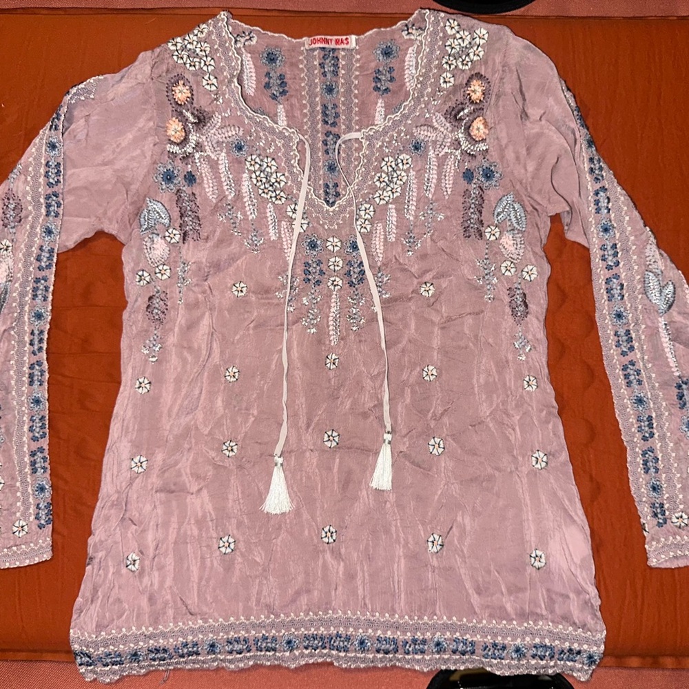 Johnny Was Santorini Embroidered Lavender Blouse